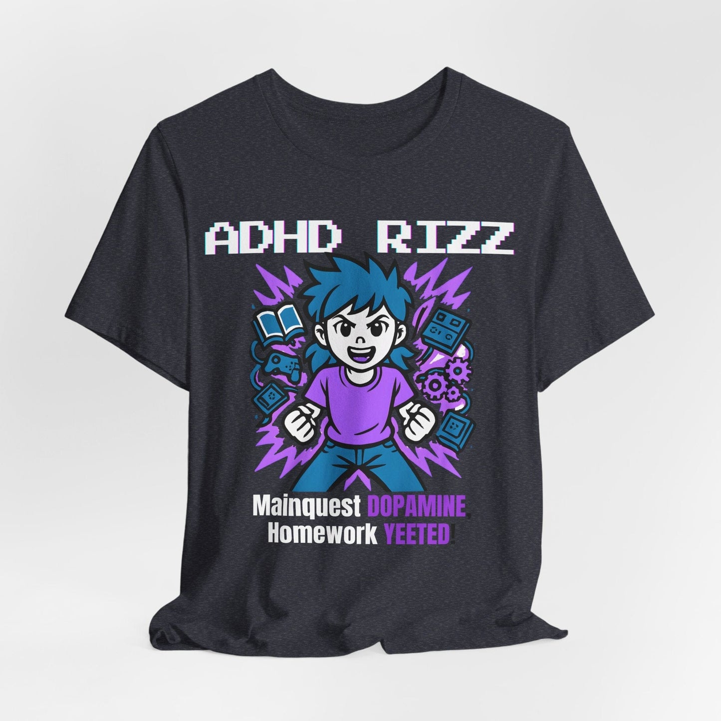 ADHD RIZZ Mainquest DOPAMINE Homework Yeeted Girl Purple | ADHD Tee