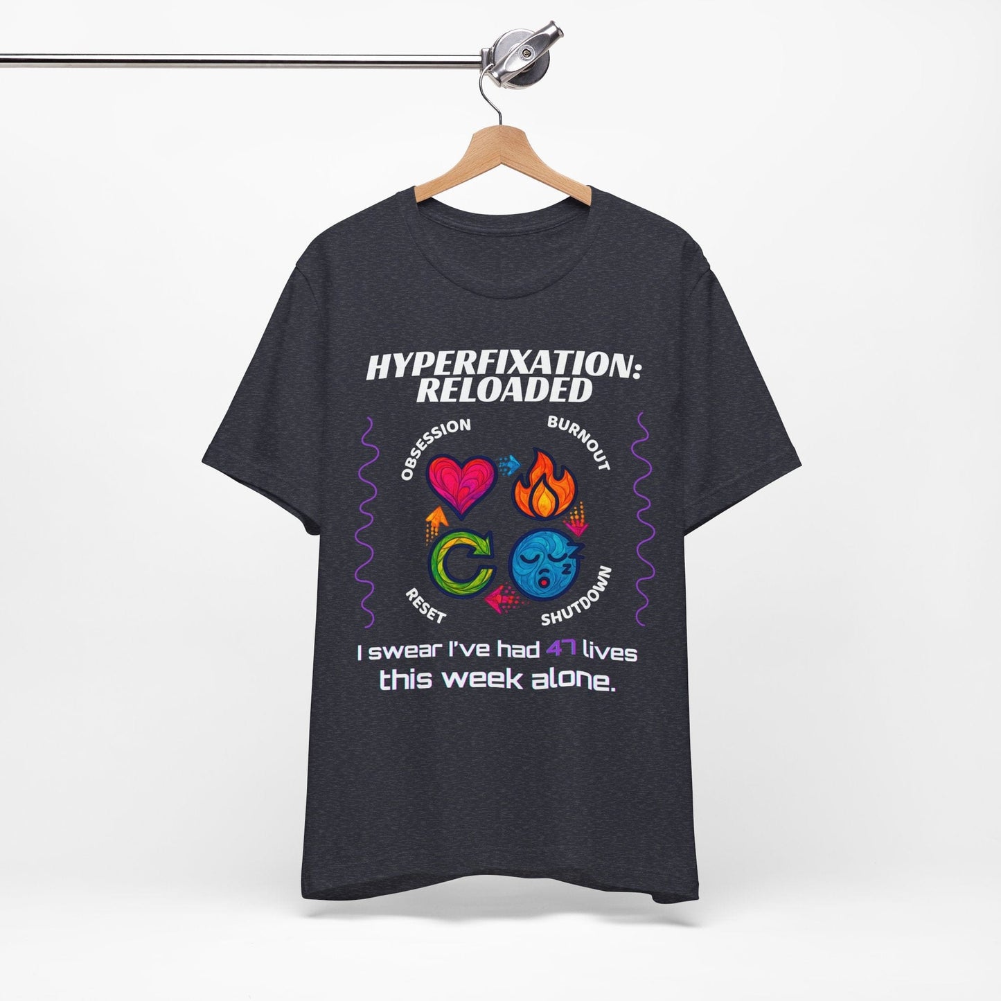 The ADHD Perpetual Motion Activity Cycle: Obsession, Burnout, Shutdown, Reset. I Swear | ADHD Tee