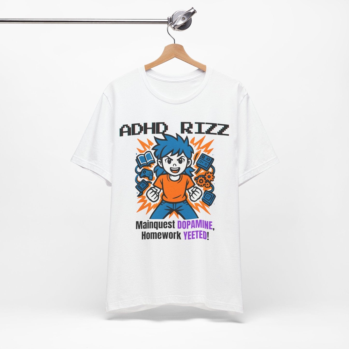 ADHD RIZZ Mainquest DOPAMINE Homework Yeeted Girl Orange | ADHD Tee