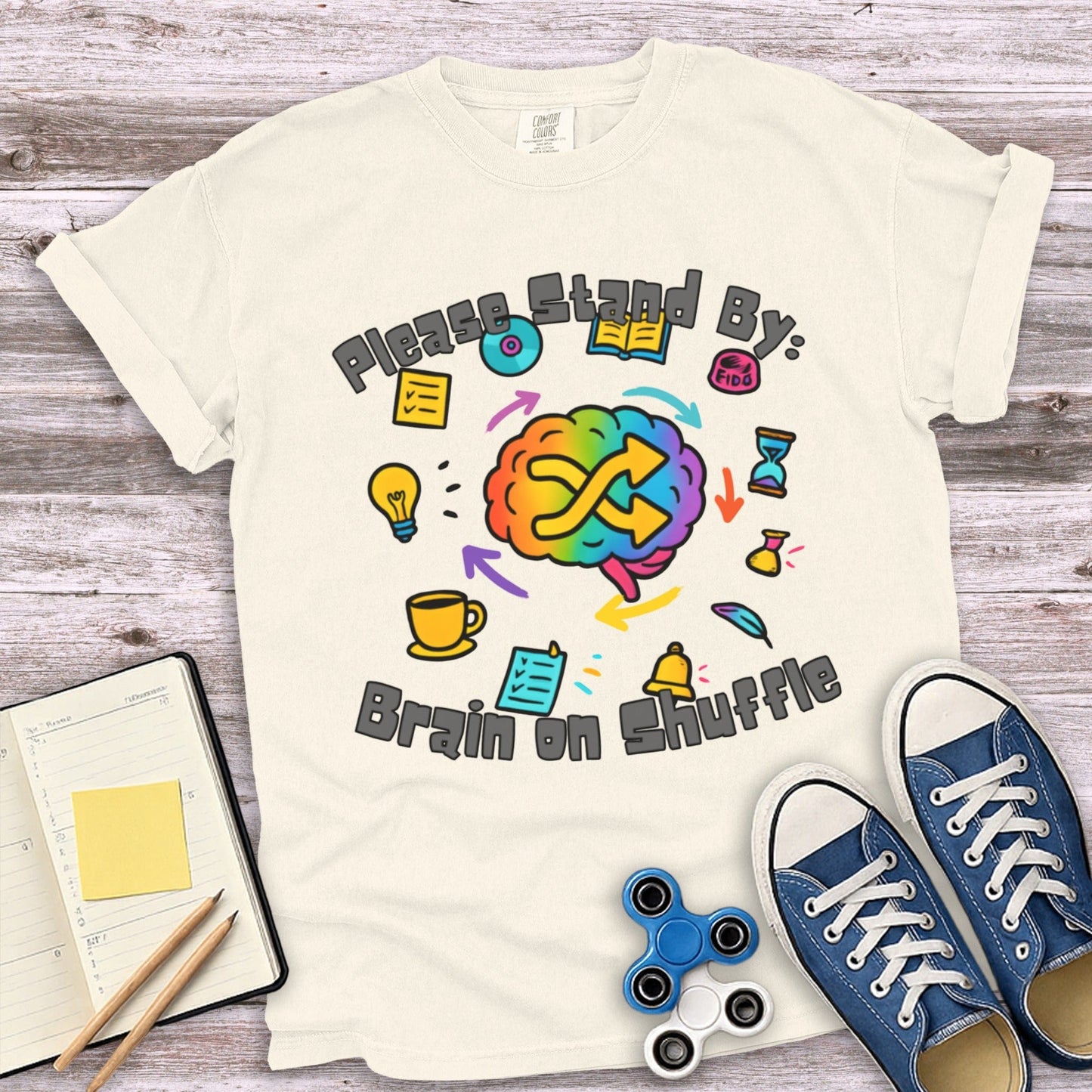Please Stand By Brain on Shuffle graphic tee product