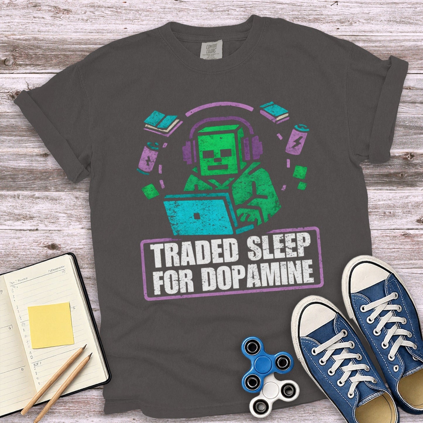 Traded Sleep for Dopamine Humorous Graphic T-Shirt Product