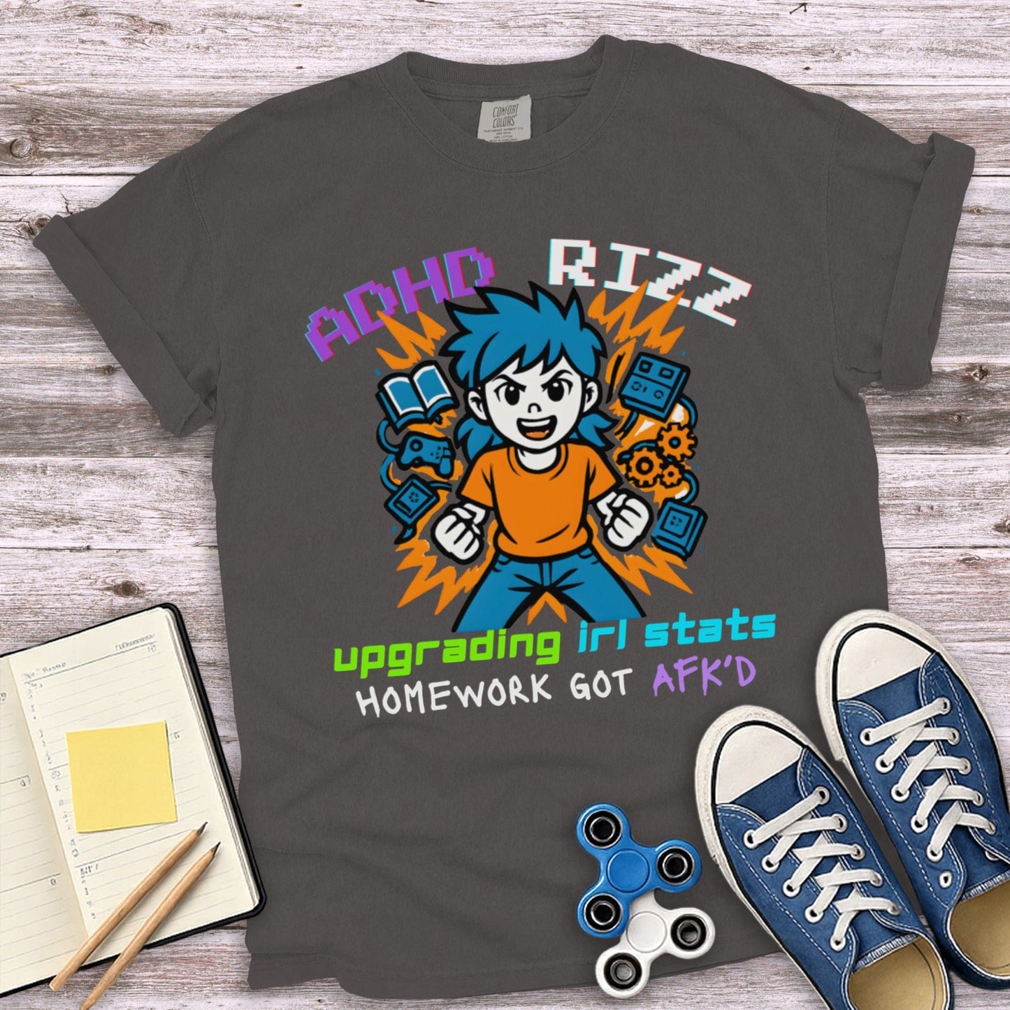 ADHD Rizz Upgrading IRL Stats Graphic Shirt product type