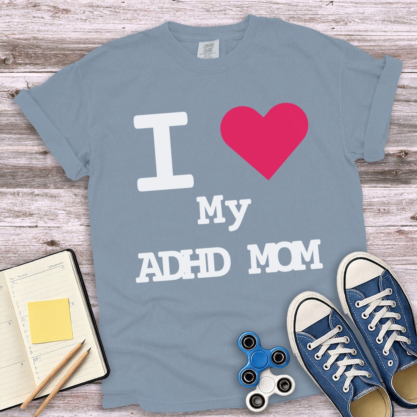 I Love My ADHD Mom Heart Printed Shirt product