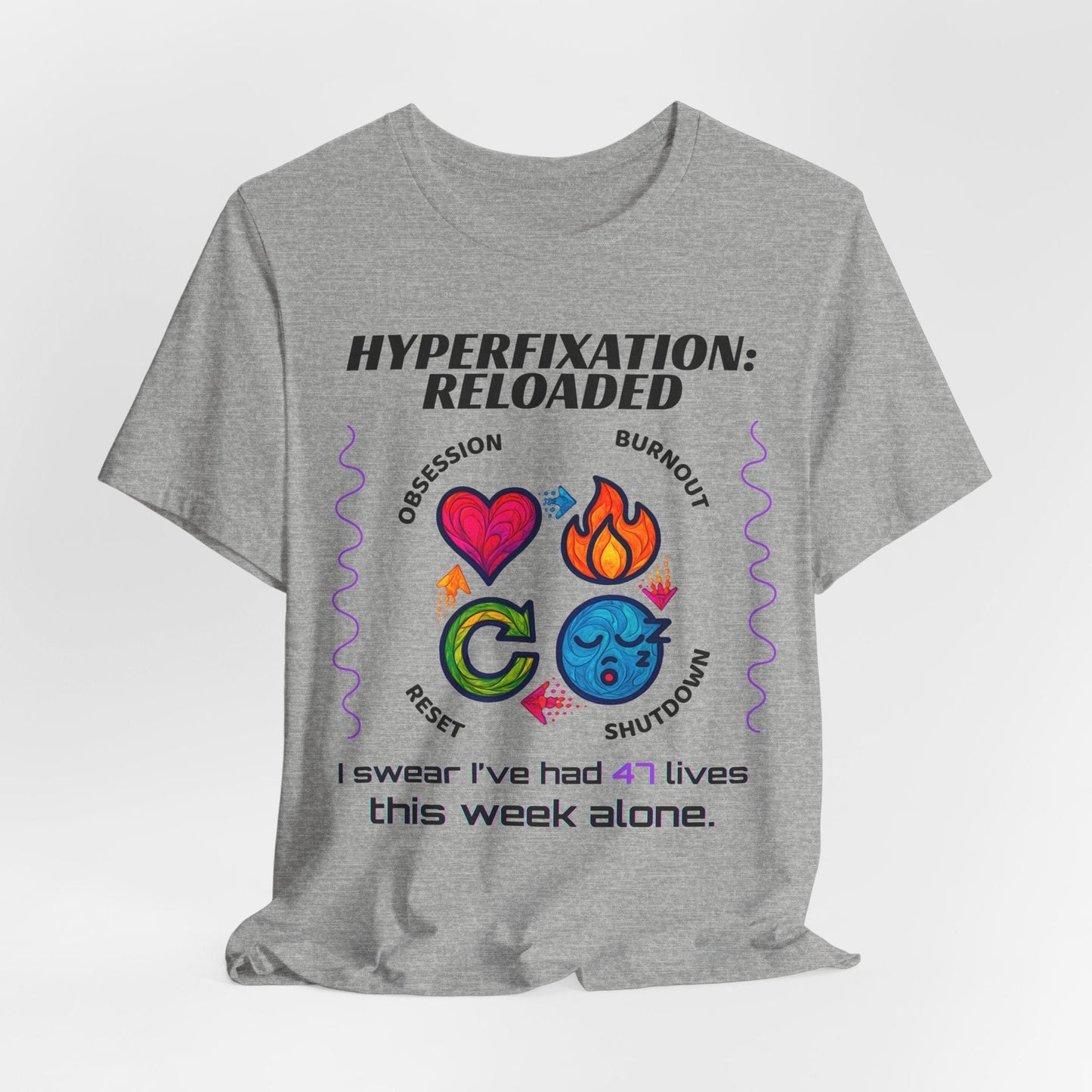 The ADHD Perpetual Motion Activity Cycle: Obsession, Burnout, Shutdown, Reset. I Swear | ADHD Tee