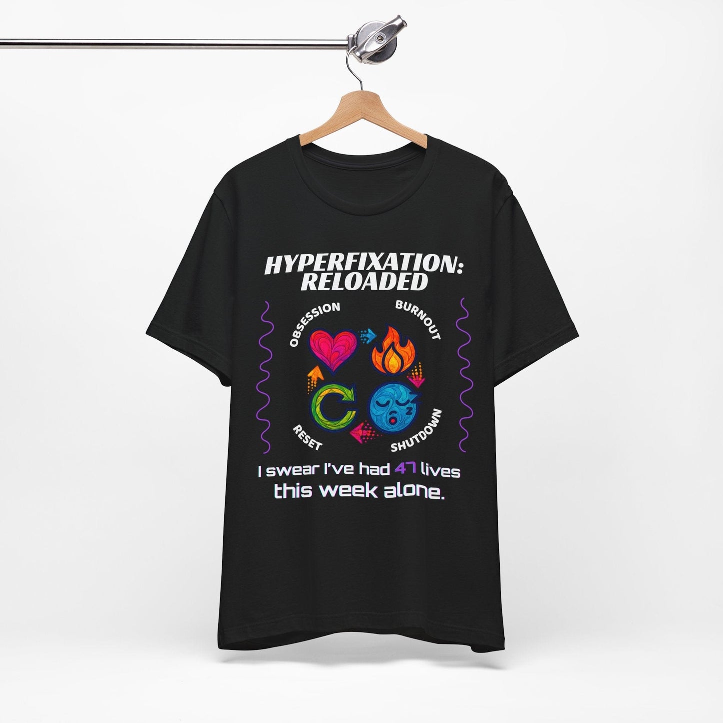 The ADHD Perpetual Motion Activity Cycle: Obsession, Burnout, Shutdown, Reset. I Swear | ADHD Tee