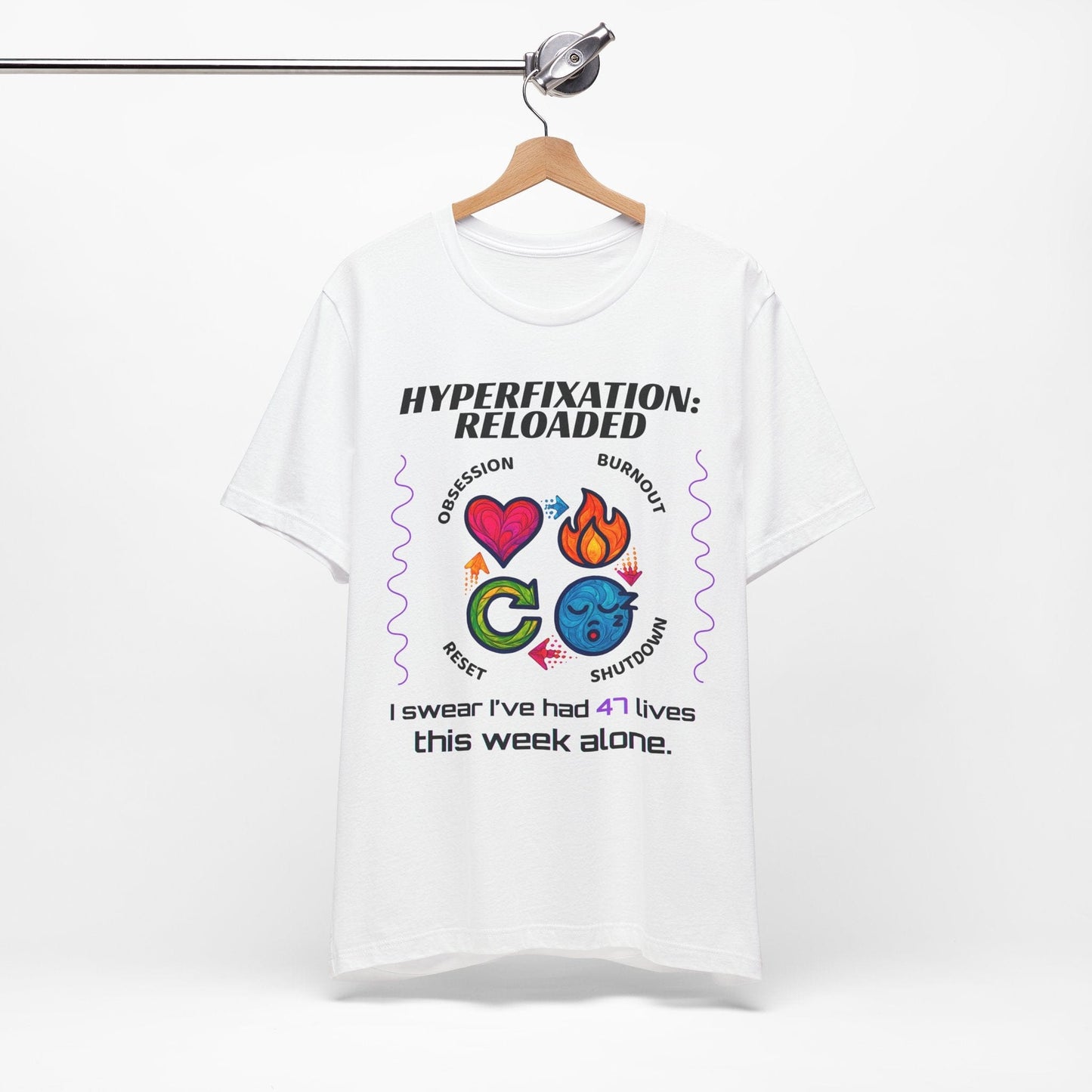 The ADHD Perpetual Motion Activity Cycle: Obsession, Burnout, Shutdown, Reset. I Swear | ADHD Tee