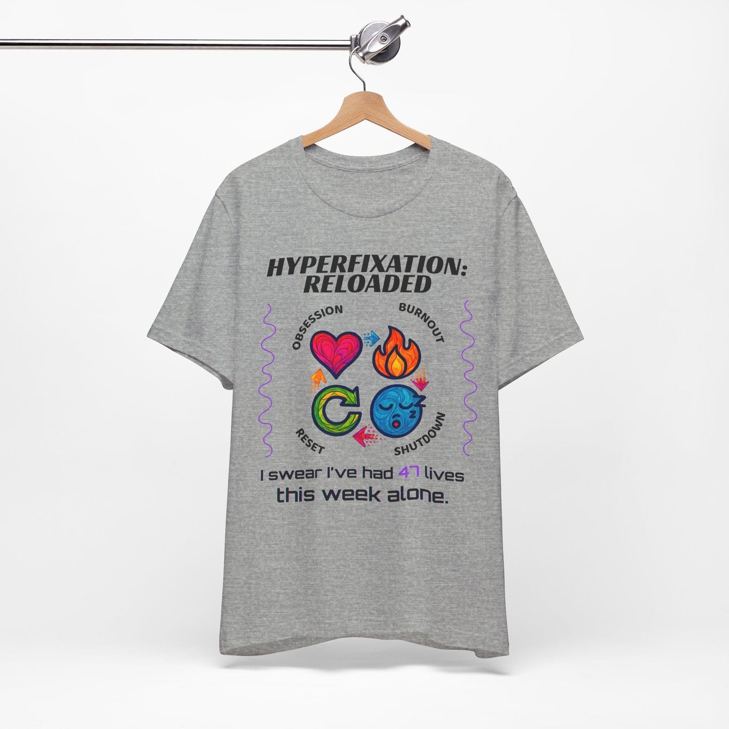 The ADHD Perpetual Motion Activity Cycle: Obsession, Burnout, Shutdown, Reset. I Swear | ADHD Tee