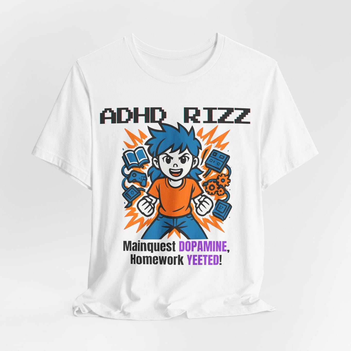 ADHD RIZZ Mainquest DOPAMINE Homework Yeeted Girl Orange | ADHD Tee