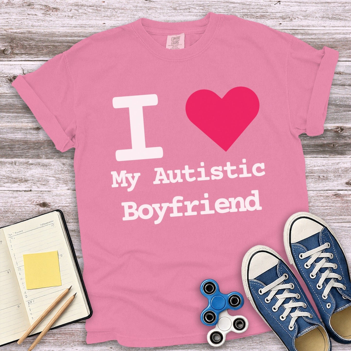 I Love My Autistic Boyfriend Pink T-Shirt product