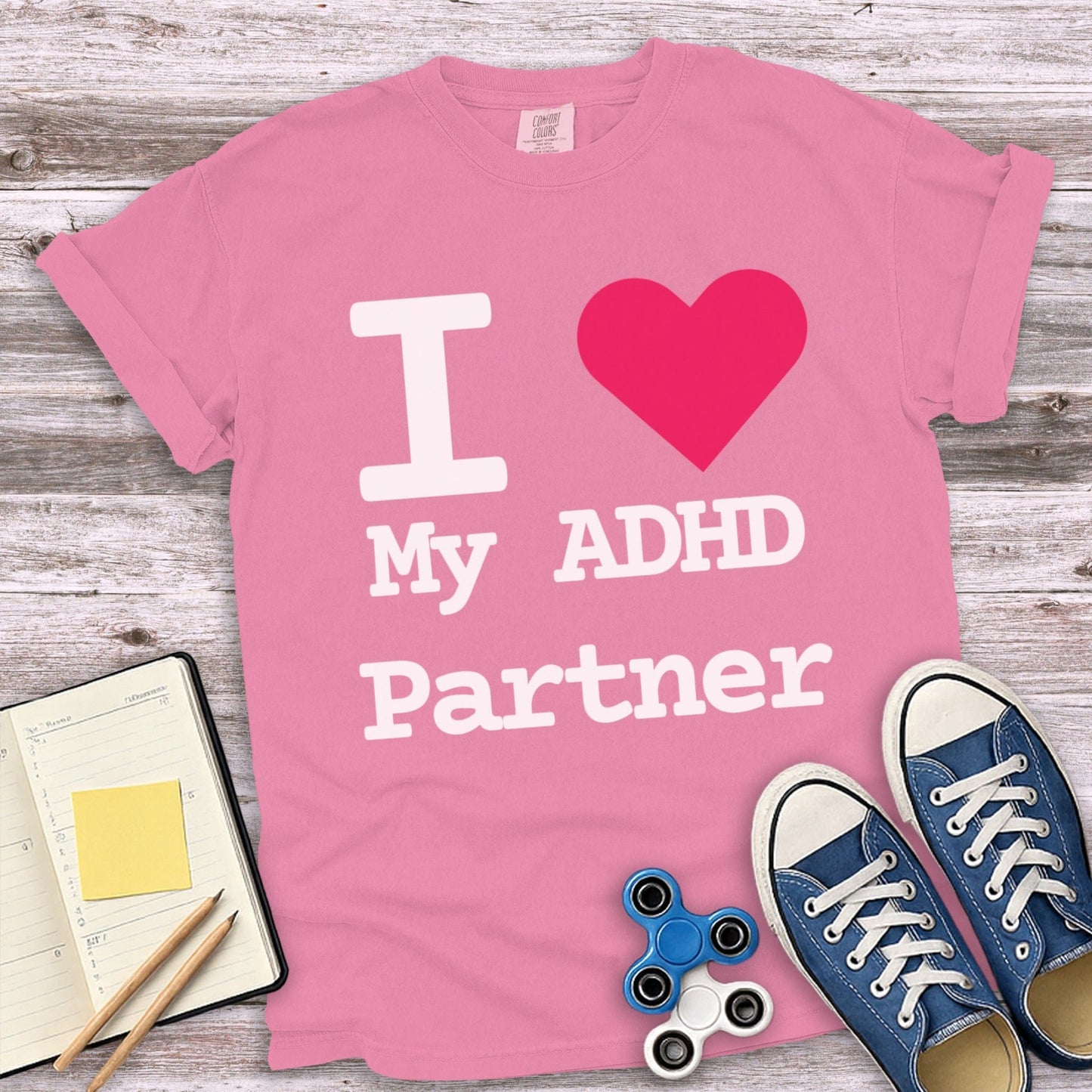 I Love My ADHD Partner Pink Graphic T-shirt product