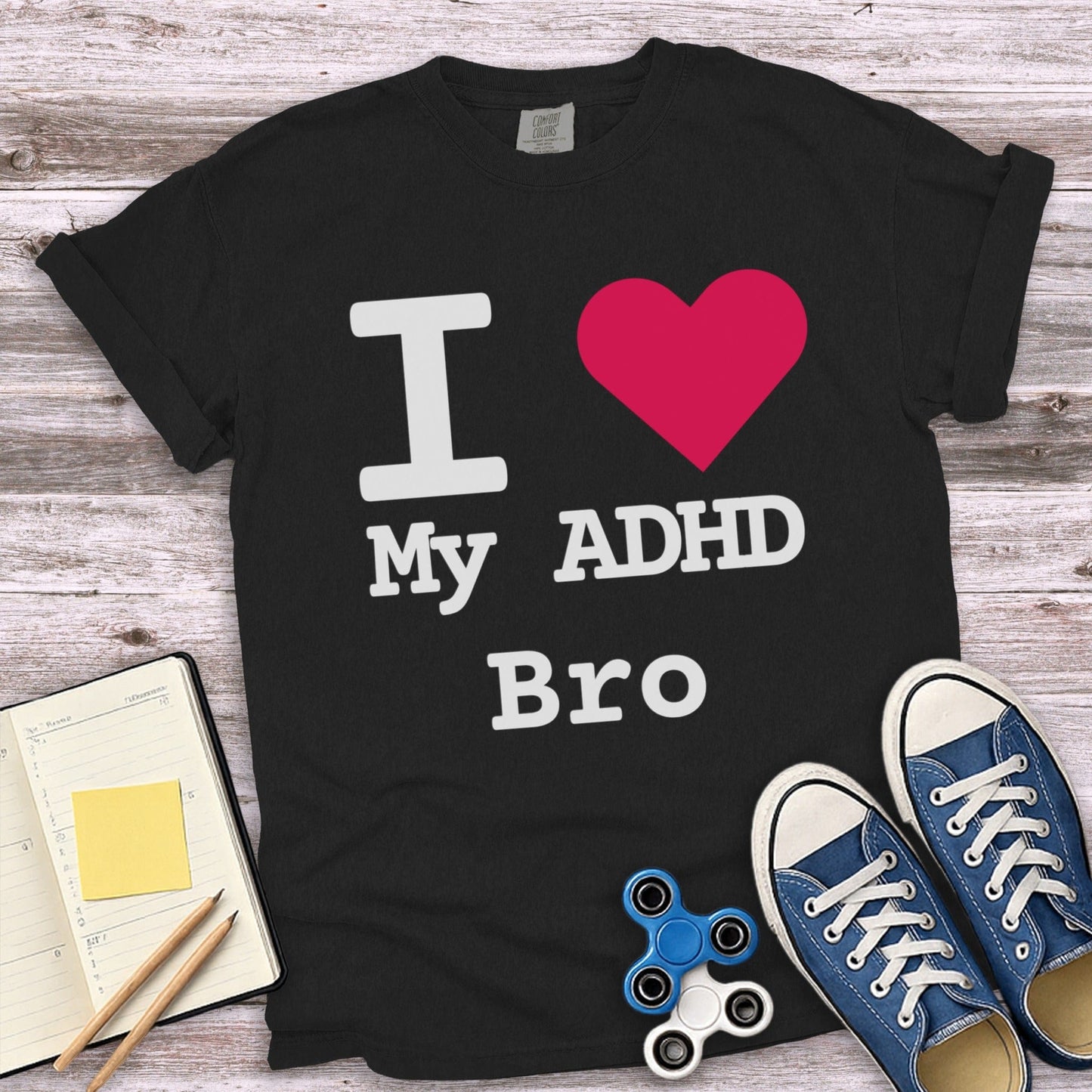 I Love My ADHD Bro Graphic Black T-Shirt product