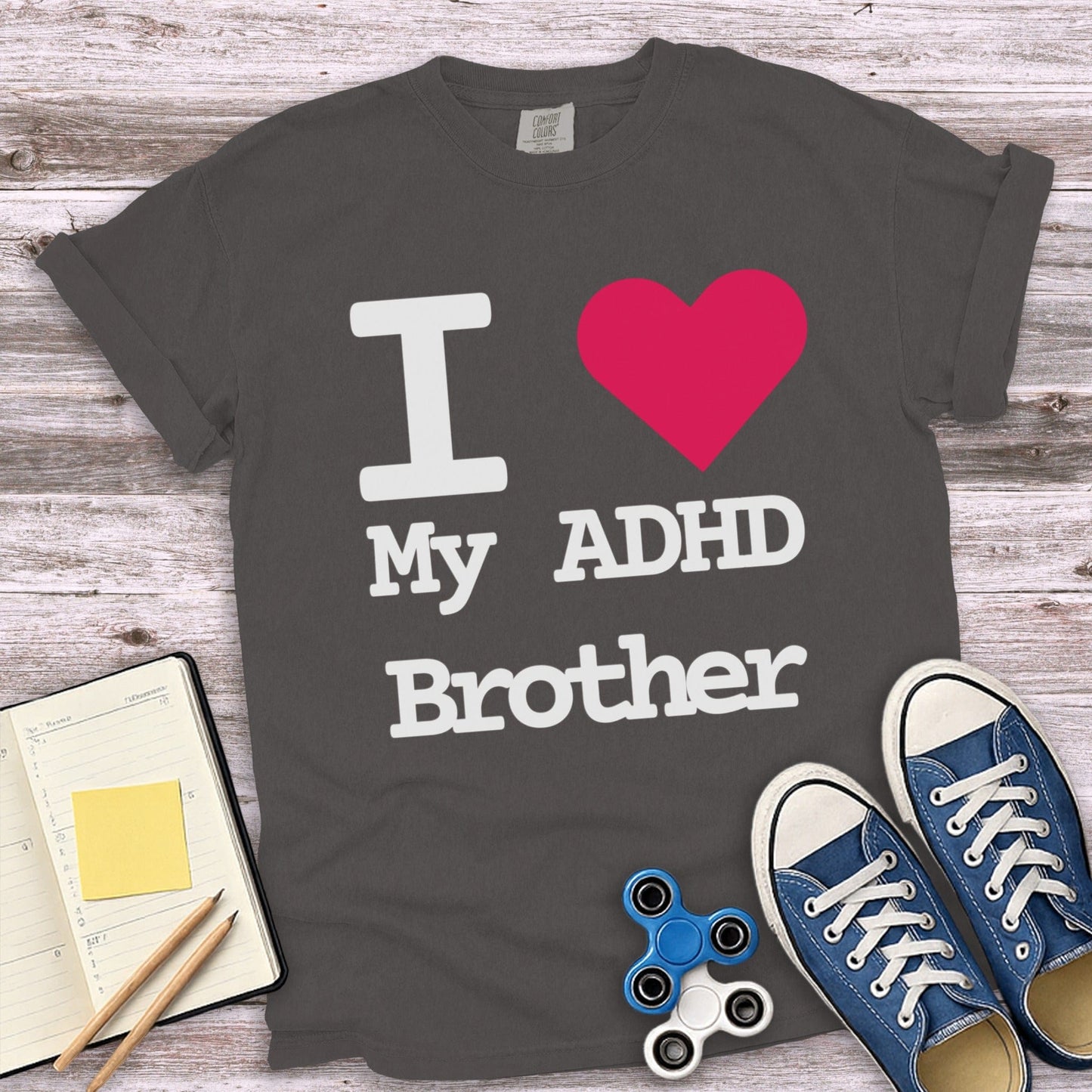I Love My ADHD Brother Grey T-shirt product type