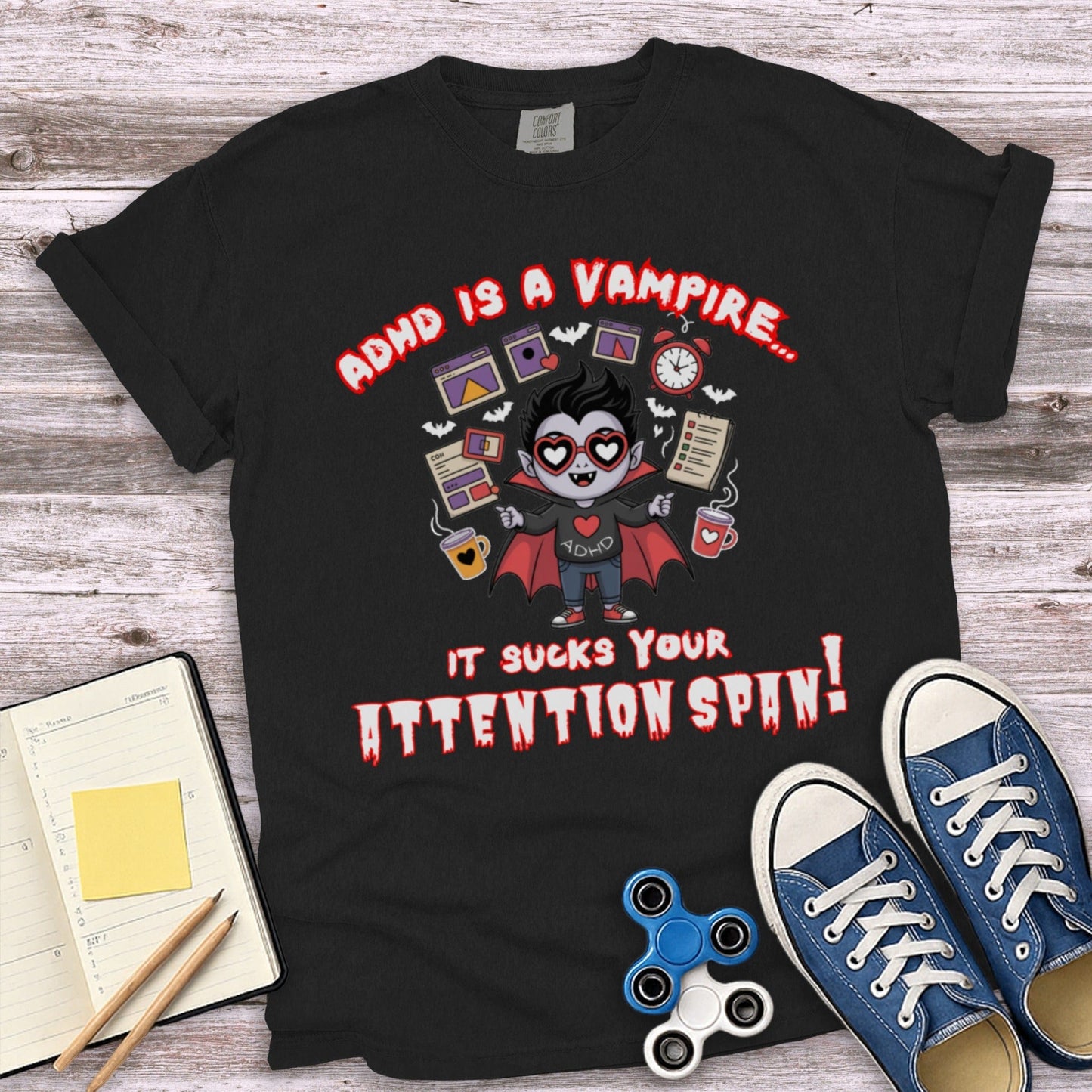 Funny ADD Is A Vampire Attention Span Graphic T-shirt product