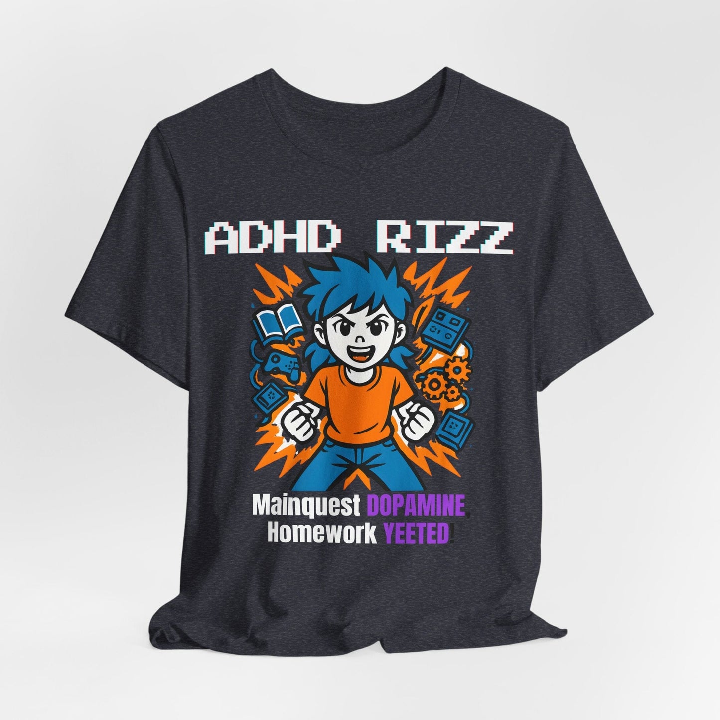 ADHD RIZZ Mainquest DOPAMINE Homework Yeeted Girl Orange | ADHD Tee