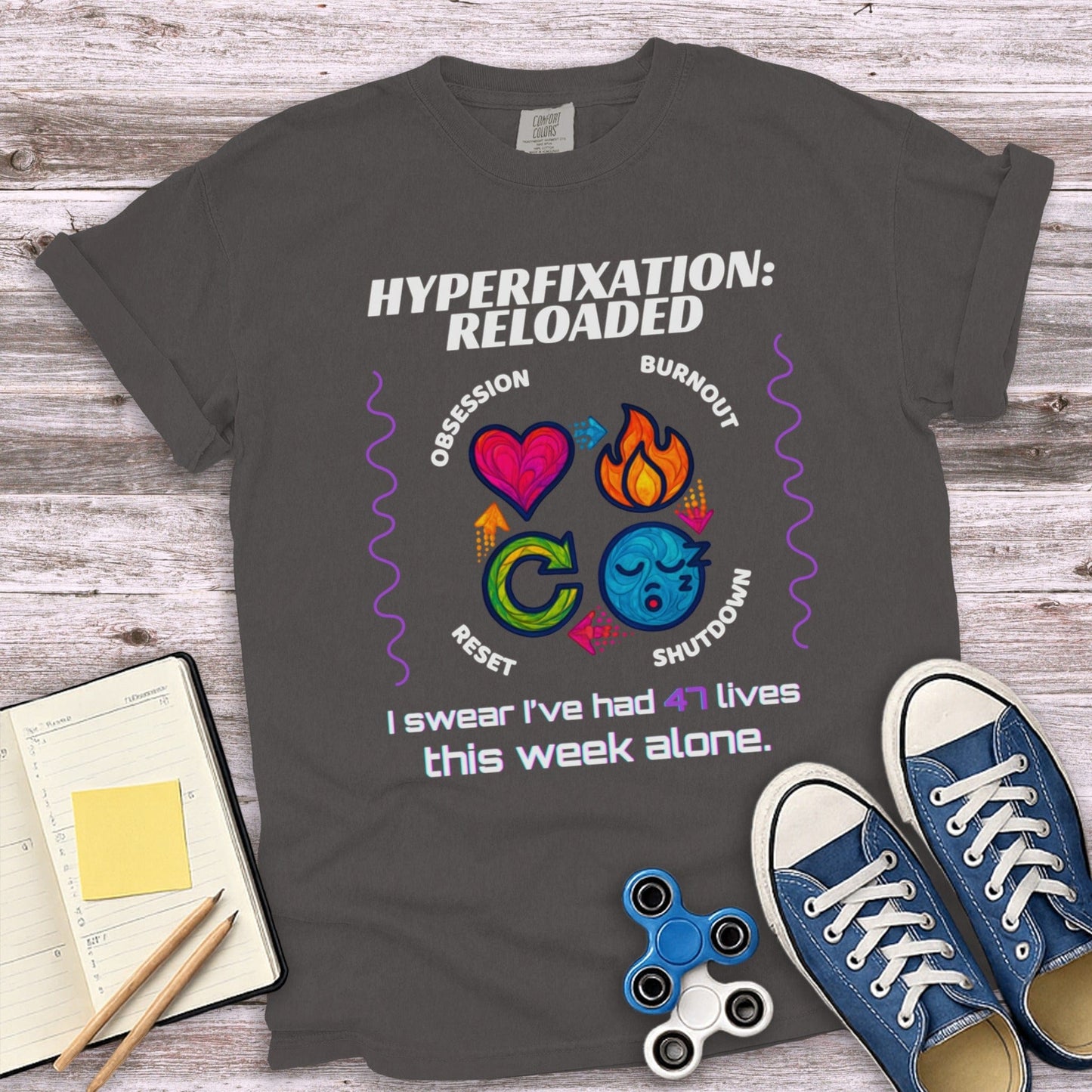 Hyperfixation Reloaded Graphic Grey T-Shirt Product