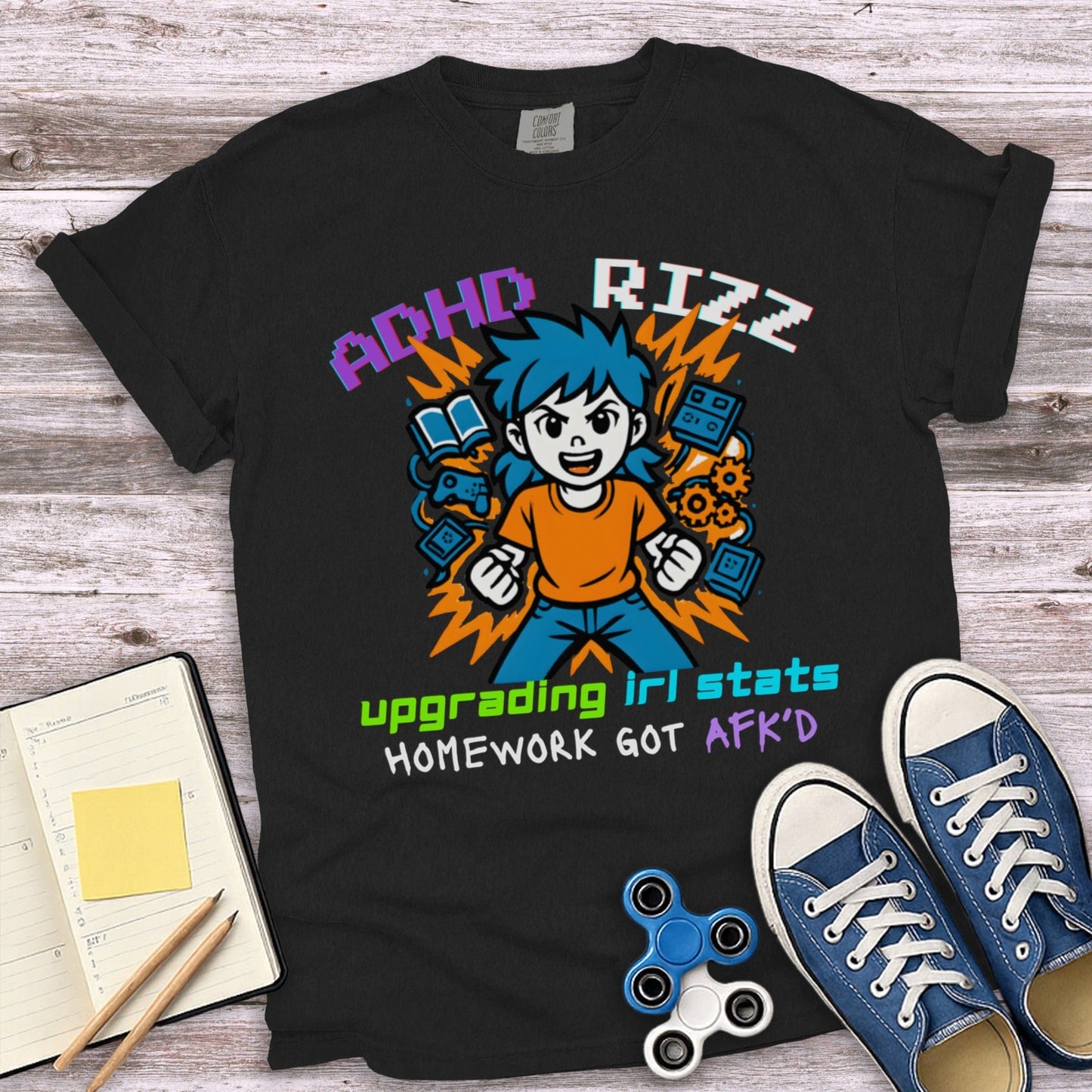 ADHD RIZZ Upgrading IRL STATS Homework Got AFK'd Girl – Unisex T-Shirt