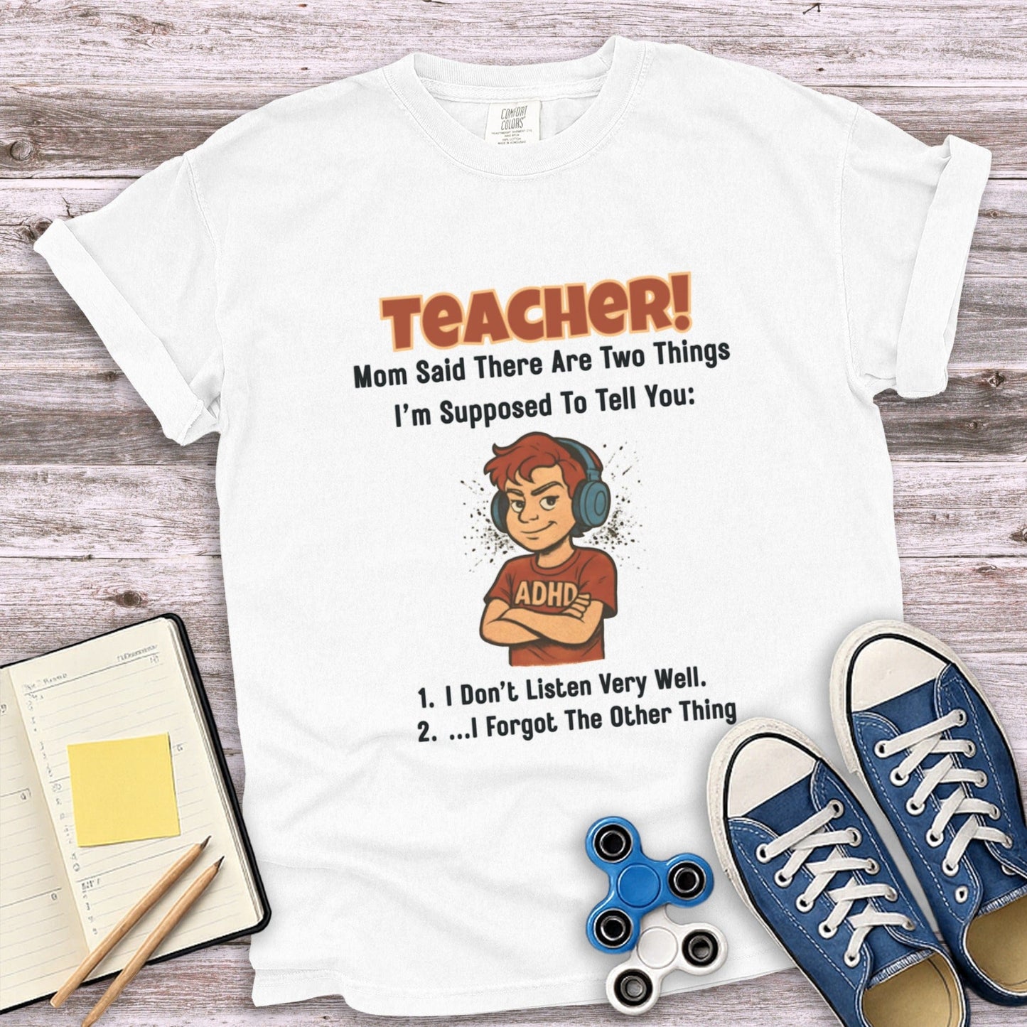 Funny ADHD Teacher T-Shirt with Cute Comic Design product type