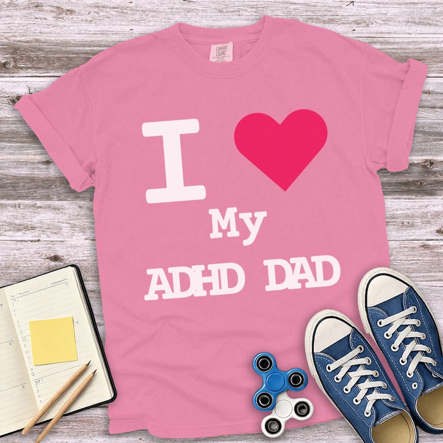 I Love My ADHD Dad Heart Printed T Shirt product