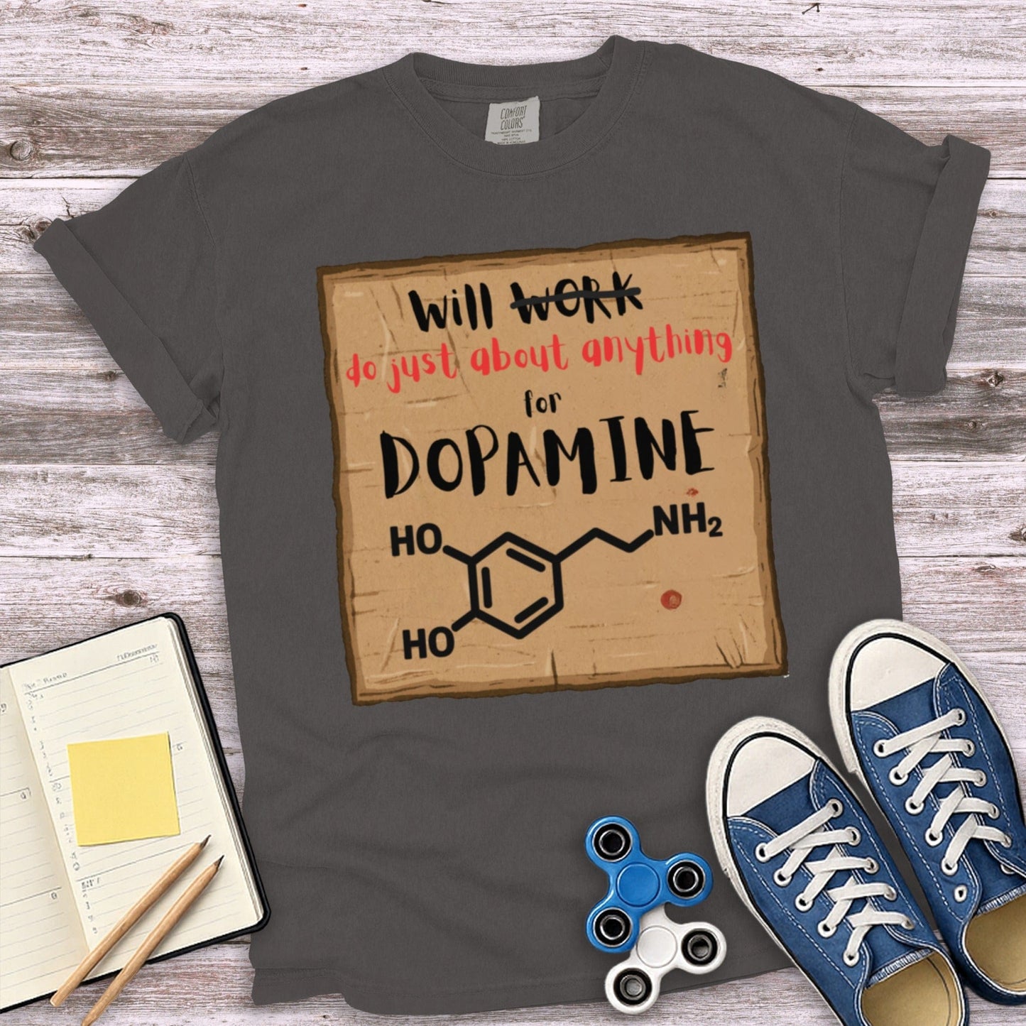 Will Work for Dopamine Chemistry Humor Shirt product type