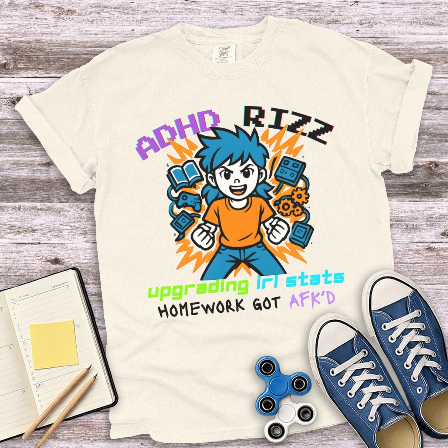 ADHD Rizz Upgrading IRL Stats Graphic Tee product